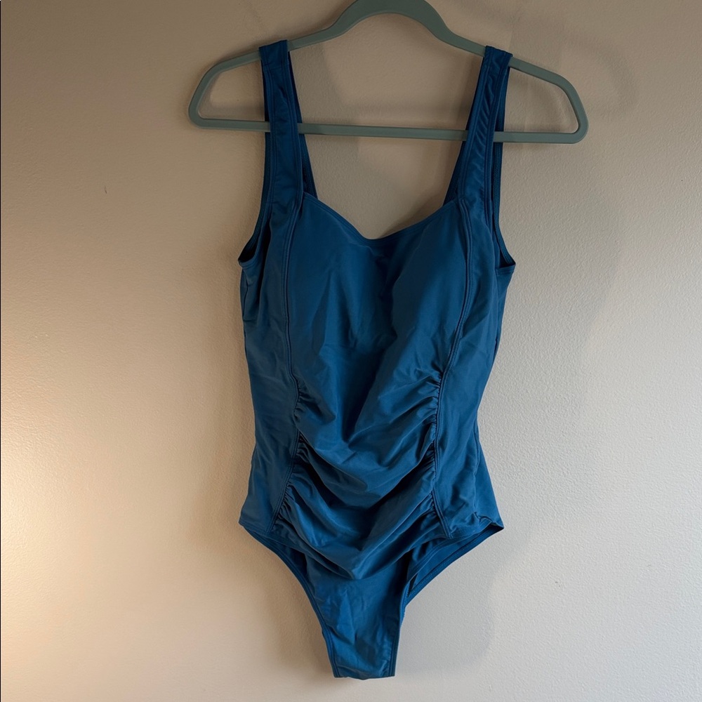 Sleek Teal One-Piece Swimsuit with Ruched Front